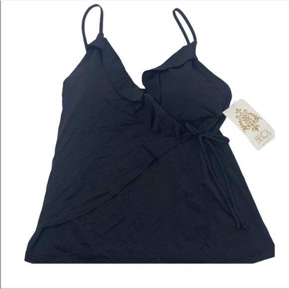 BECCA NWT Color Code Wrap Ruffled Tankini Swim Top in Black Size Small - Picture 7 of 7